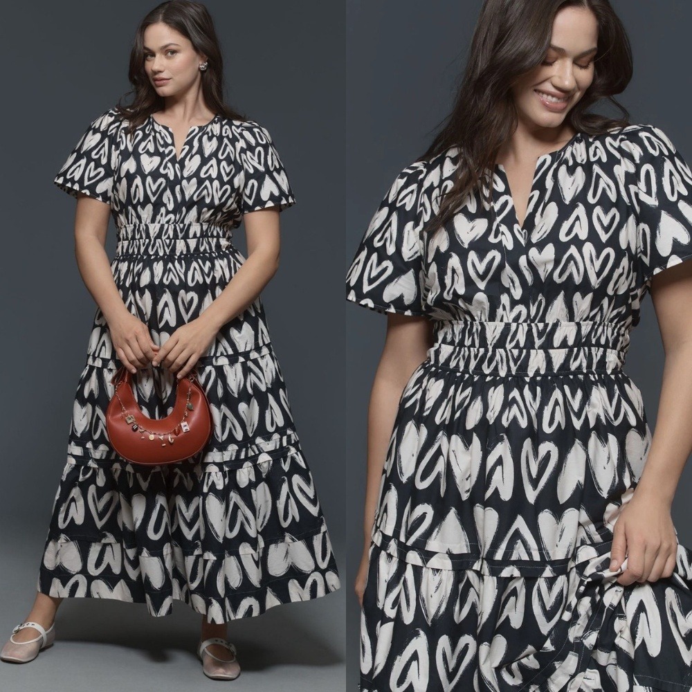 NWT‎ Anthropologie The Somerset Maxi Dress Heart Print 3X
